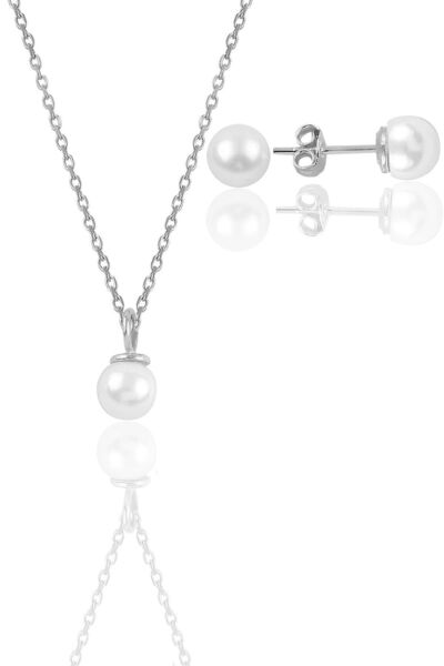 Söğütlü Silver Gümüş Rodyumlu Incili Kolye Ve Küpe Ikili Set Sgtl12071rodaj