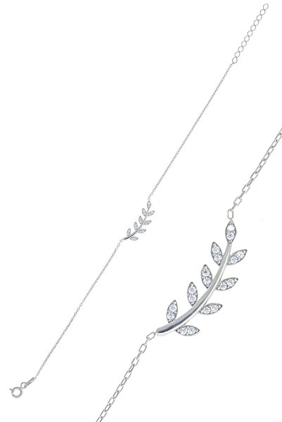 Söğütlü Silver Gümüş Rodyumlu Zirkon Taşlı Yaprak Bileklik Sgtl10291rodaj