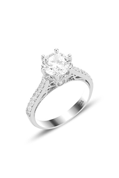 Söğütlü Silver Gümüş rodyumlu star kesim zirkon taşlı madam yüzük