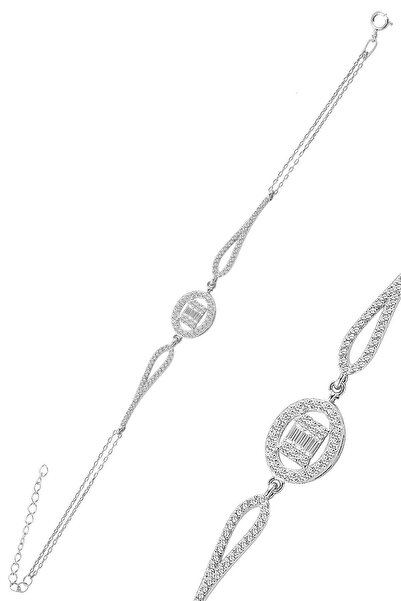 Söğütlü Silver Gümüş Rodyumlu Oval Düz Baget Taşlı Bileklik. Sgtl10743rodaj