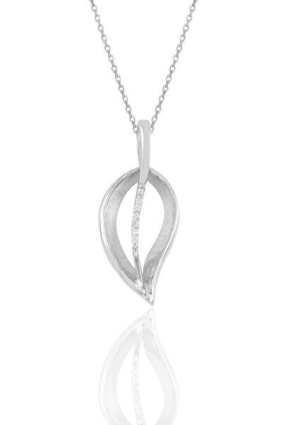Söğütlü Silver Gümüş Rodyumlu Zirkon Taşlı Yaprak Kolye Sgtl10912rodaj