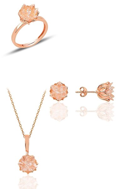 Söğütlü Silver Gümüş Lotus Çiçeği Modeli (BEYAZ)zirkon Taşlı Üçlü Set Sgtl102...