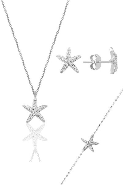 Söğütlü Silver Gümüş Rodyumlu Zirkon Taşlı Deniz Yıldızı Üçlü Set Sgtl11440rodaj