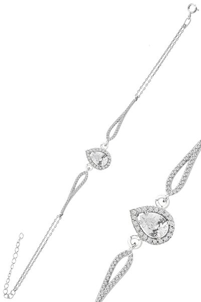 Söğütlü Silver Gümüş rodyumlu,zirkon taşlı pırlanta modeli damla bileklik SGT...