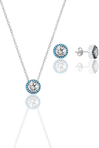 Söğütlü Silver Gümüş rodyumlu nano turkuaz ve zirkon taşlı pırlanta montür ko...