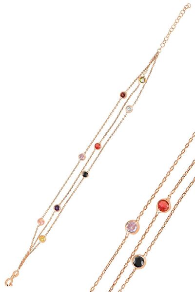 Söğütlü Silver Gümüş Rose Renkli Sıra Taşlı Bileklik Sgtl10520rose