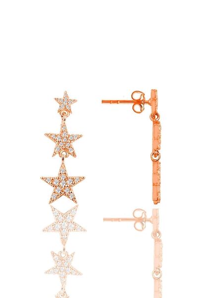 Söğütlü Silver Gümüş Rose Zirkon Taşlı Kayan Yıldızlar Küpe Sgtl11156rose