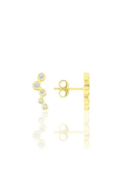 Söğütlü Silver Gümüş altın yaldızlı zirkon sıra taşlı küpe SGTL10818GOLD