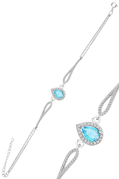 Söğütlü Silver Gümüş rodyumlu akuamarin zirkon taşlı pırlanta modeli damla bi...