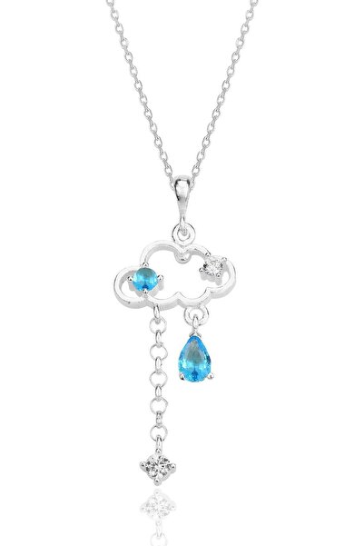 Söğütlü Silver Gümüş rodyumlu akuamarin ve zirkon taşlı bulut kolye SGTL12349...