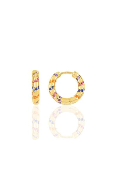 Söğütlü Silver Gümüş Gold Renkli Taşlı Özel Tasarım Halka Küpe Sgtl10269mix