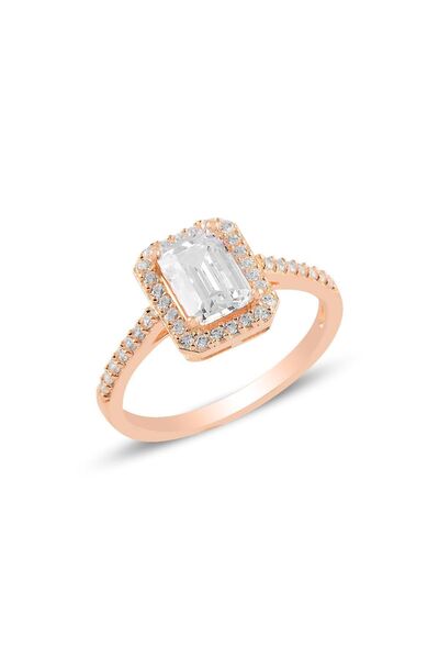 Söğütlü Silver Gümüş Rose Pırlanta Montürlü Baget Taşlı Yüzük Sgtl10675