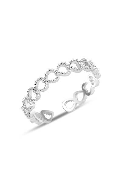 Söğütlü Silver Gümüş rodyumlu alttan ayarlanabilir birleşik kalpler yüzük SGTL12240RODAJ