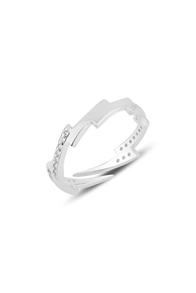 Söğütlü Silver Gümüş Rodyumlu Zirkon Taşlı Şimşek Modeli Ayarlamalı Yüzük Sgt...