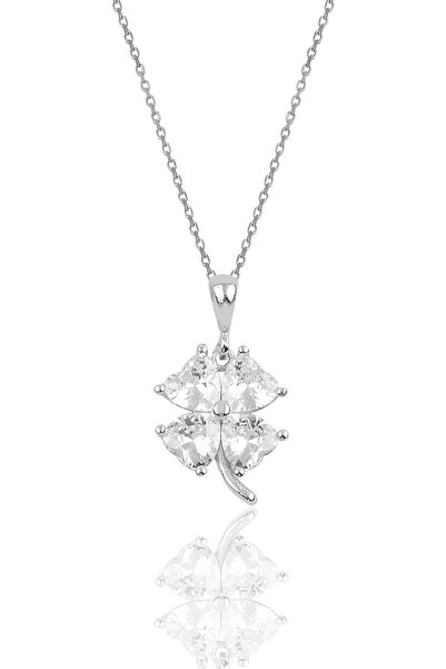 Söğütlü Silver Gümüş Zirkon Taşlı Yonca Modeli Kolye Sgtl10089beyaz