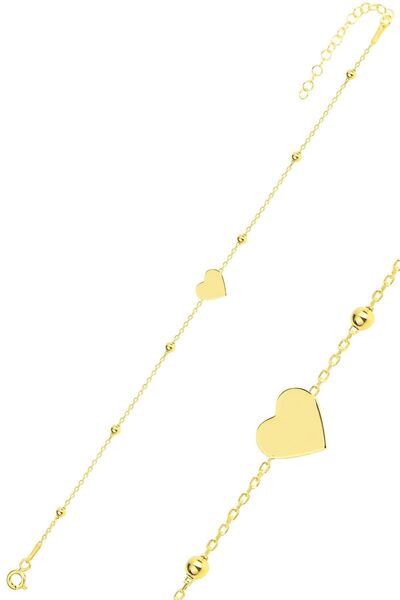 Söğütlü Silver Gümüş Altın Yaldızlı Top Top Zincirli Kalp Bileklik Sgtl11864gold
