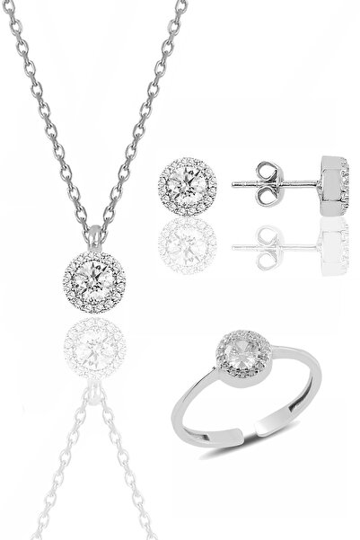 Söğütlü Silver Gümüş Rodyumlu Zirkon Taşlı Pırlanta Modeli Üçlü Set Sgtl11173...
