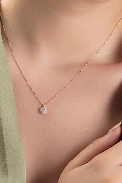 Söğütlü Silver Yuvarlak Zirkon Taşlı Kadın 925 Gümüş Rose Kolye