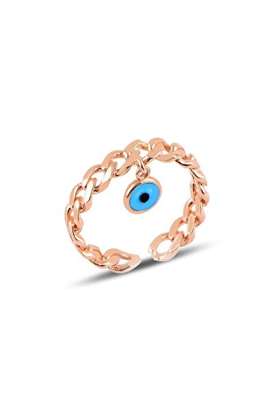 Söğütlü Silver Gümüş Rose, Nazarlı Alttan Ayarlamalı Zincir Yüzük Sgtl11450rose