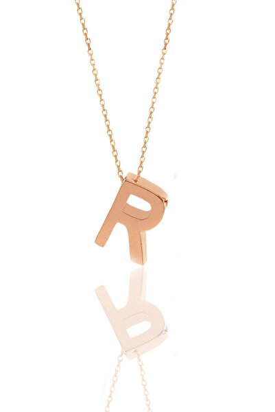 Söğütlü Silver Gümüş Rose Üç Boyutlu Minimal R Harf Kolye Sgtl11182r