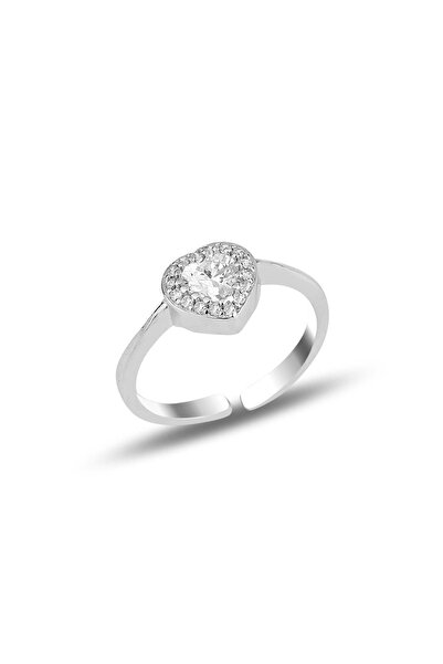 Söğütlü Silver Gümüş Rodyumlu Zirkon Taşlı Ayarlamalı Kalp Yüzük Sgtl11694rodaj