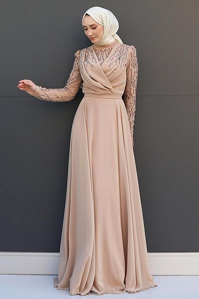 GİZ AGİYİM Βραδινό φόρεμα Milky Coffee Vela Hijab Chiffon