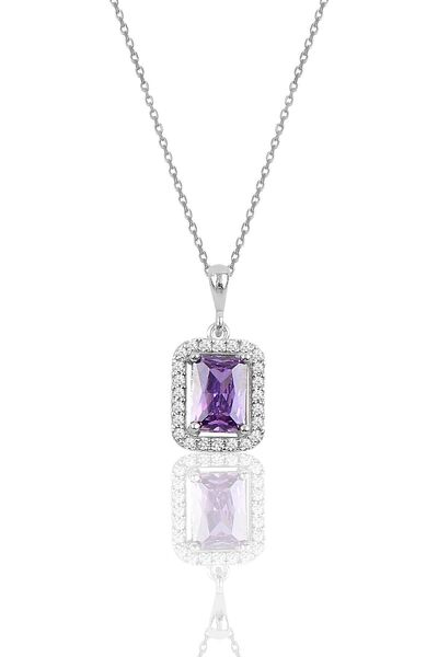 Söğütlü Silver Gümüş Amatis Baget Taşlı Kolye Sgtl10125mor