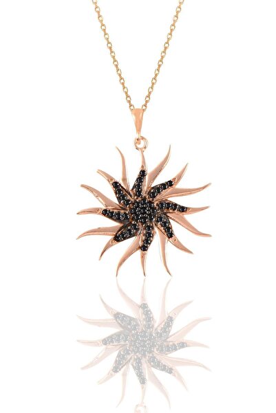 Söğütlü Silver Gümüş Rose Siyah Taşlı Güneş Kolye Sgtl11138sıyah