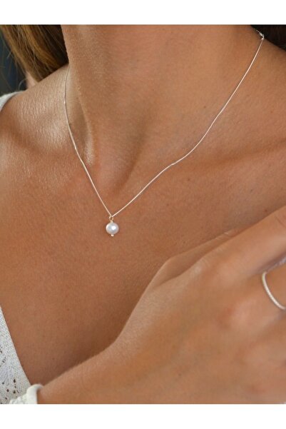 LİNOVE JEWELLERY İnci Kolye 925 Ayar Gümüş Orijinal Incili Kolye Sallantılı G...