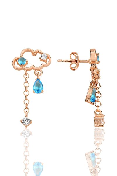 Söğütlü Silver Gümüş rose akuamarin ve zirkon taşlı bulut küpe SGTL12346ROSE