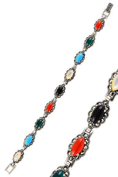 Söğütlü Silver Gümüş Renkli Taşlı Markazit Bileklik. Sgtl10663renklı