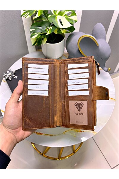 Fil Deri Genuine Leather Large Wallet with External Phone Compartment