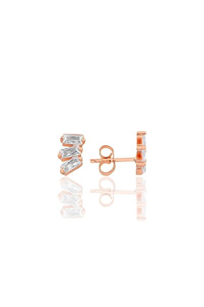 Söğütlü Silver Gümüş Rose Üç Baget Taşlı Küpe Sgtl10759rose
