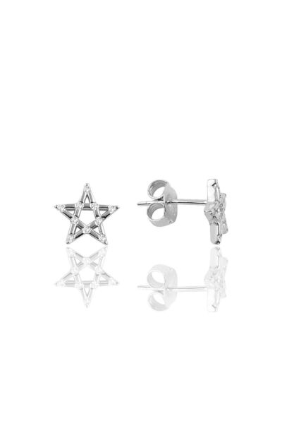 Söğütlü Silver Gümüş Pırlanta Montürlü Yıldız Modeli Küpe Sgtl10074