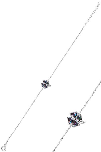 Söğütlü Silver Gümüş rodyumlu mistik taşlı yonca bileklik  SGTL10091MISTIK