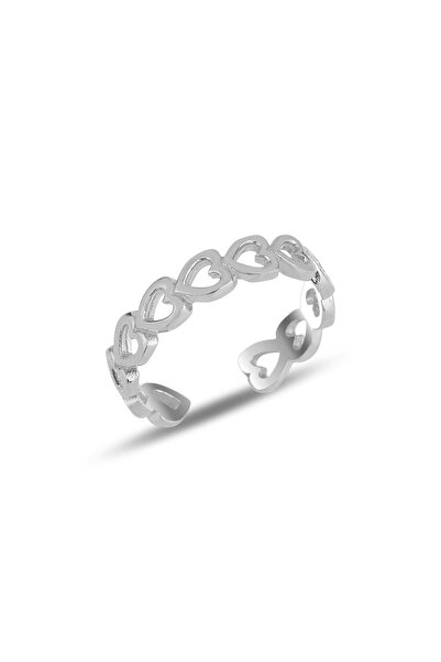 Söğütlü Silver Gümüş Rodyumlu Ayarlamalı Bağlı Kalpler Yüzük Sgtl11682rodaj