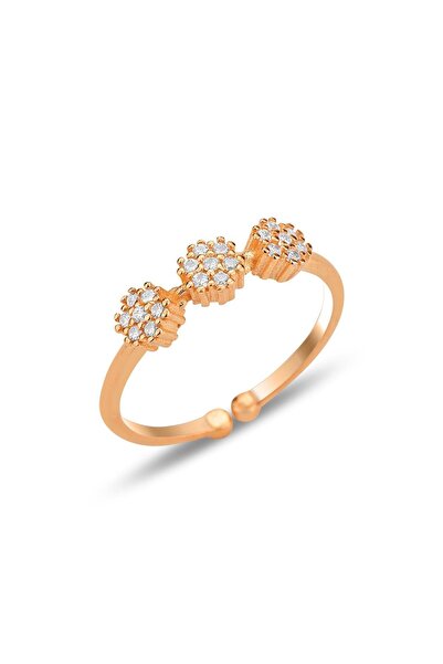 Söğütlü Silver Gümüş rose zirkon taşlı alttan ayarlanabilir tria çiçek yüzük