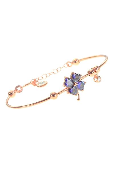 Söğütlü Silver Kadın Rose Renk Gümüş Mavi Mistik Taşlı Yonca Bilezik SGTL8649