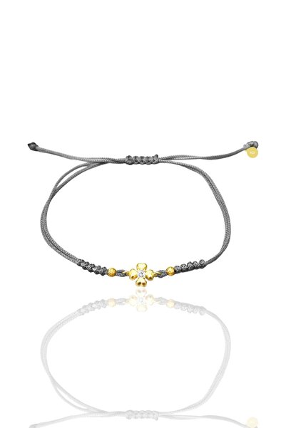 Söğütlü Silver Gümüş altın yaldızlı zirkon taşlı dorica toplu gri ipli yonca ...