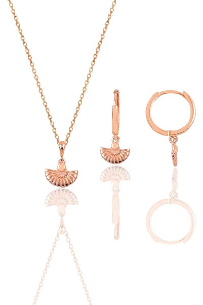Söğütlü Silver Gümüş rose minimal midye modeli kolye ve küpe seti SGTL12392MIDYE
