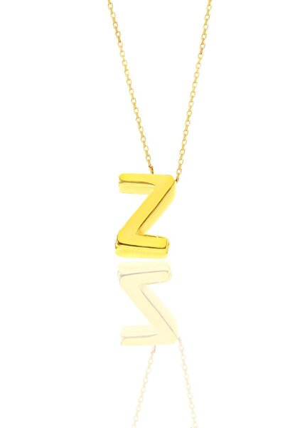 Söğütlü Silver Gümüş Altın Yaldızlı Üç Boyutlu Minimal Z Harf Kolye Sgtl11180z