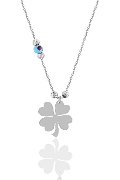 Söğütlü Silver Gümüş Rodyumlu, Nazarlı, Dorica Toplu Yonca Kolye Sgtl11443rodaj