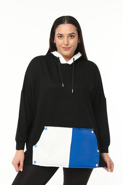 Ebsumu Women's Plus Size Extra Comfortable Fit Colorful Kangaroo Pocket Black Sweatshirt