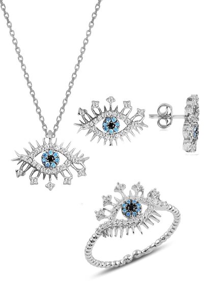 Söğütlü Silver Gümüş Rodyumlu Zirkon Taşlı Lareyn Kolye Küpe Ve Yüzük Gümüş S...