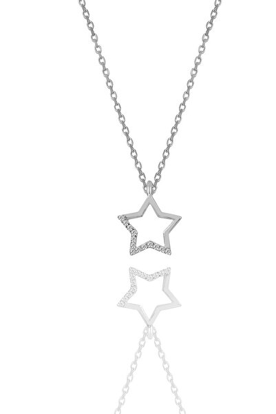 Söğütlü Silver Gümüş Beyaz Altın Rodyumlu Zirkon Taşlı Yıldız Kolye Sgtl11324rodaj
