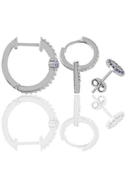 Söğütlü Silver Gümüş Rodaj Zirkon Taşlı Mekik Nazarlı Kombin Küpe Sgtl12104rodaj