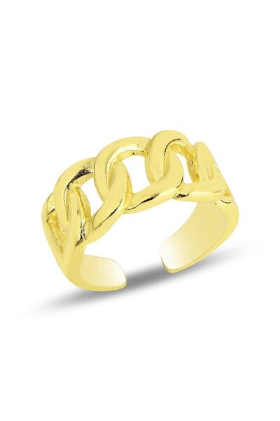 Söğütlü Silver Gümüş Altın Yaldızlı Ayarlamalı Kalın Zincir Yüzük Sgtl11819gold