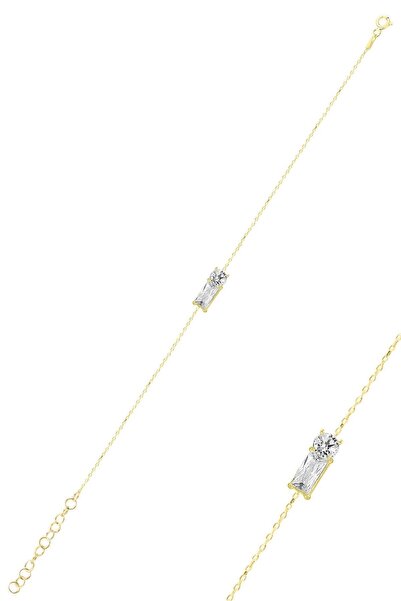 Söğütlü Silver Gümüş Altın Yaldızlı Baget Kesim Zirkon Taşlı Bileklik Sgtl120...