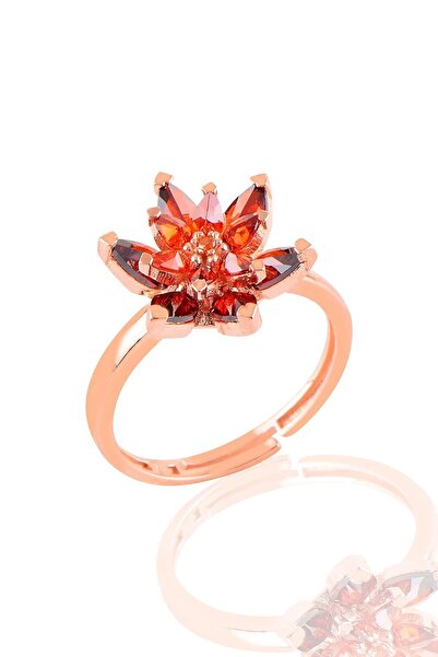 Söğütlü Silver Gümüş Rose Taşlı Nilüfer Lotus Çiçeği Yüzük Sgtl10384kırmızı