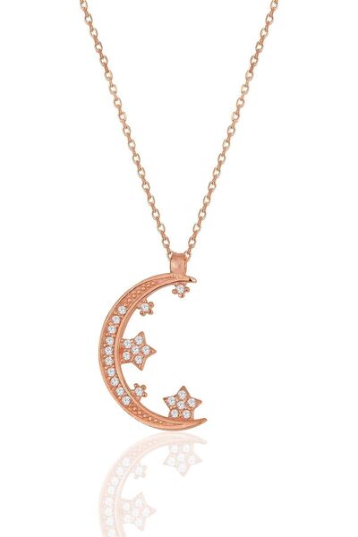 Söğütlü Silver Gümüş Rose Zirkon Taşlı Yeni Ay Ve Yıldızlar Kolye Sgtl11977rose